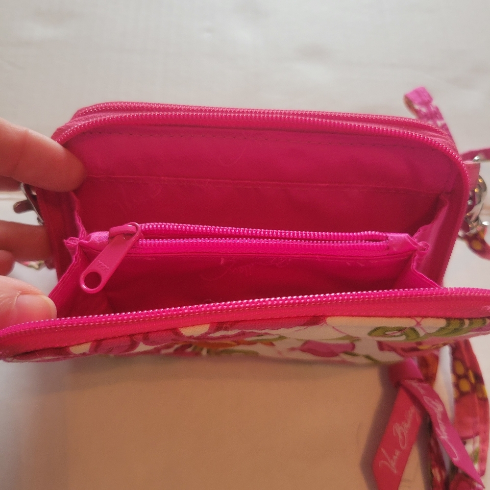 Vera Bradley Quilted Cotton Crossbody Purse Pink Floral Wallet Organizer Bag - Picture 6 of 8